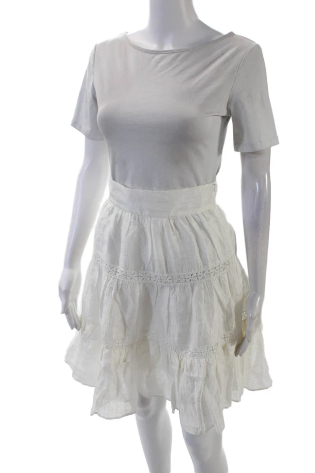 Sandro Womens Side Zip Knee Length A Line Skirt White Linen Size FR 34 - Image 2 of 4