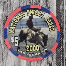 Vintage 2000 National Finals Rodeo NFR Harras Casino Las Vegas $5 Poker Chip
