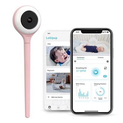 Lollipop Baby Monitor Cotton Candy, Smart Wi-Fi with Cry & Breath Tracking