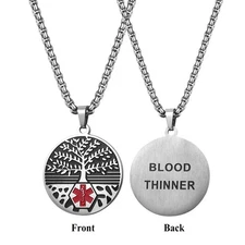 Tree of Life Round Charm Stainless Steel Medical Alert Pendant Necklace Chain