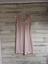 VANITY FAIR Pink Silky Nylon Nightgown Sleeveless V-neck Satin Band L Vtg Granny