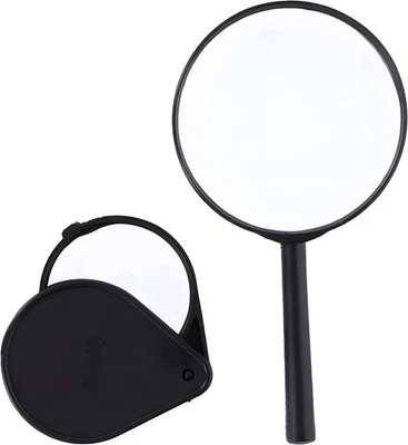 LIFETIME HANDLUPE + KLAPPLUPE SET Ø9/6cm Vergrößerungsglas Leselupe Lesehilfe Lupe 07