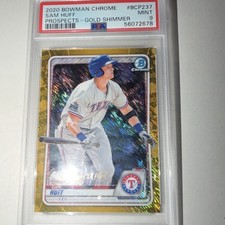 2020 Bowman Chrome Sam Huff Texas Rangers Prospects Gold Shimmer /50 PSA 9
