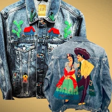 Unique Denim Jacket with Upcycled Mexican Tourist Jacket & Hand Embroidery