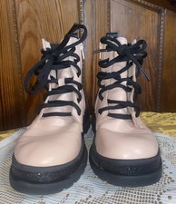 Wonder Nation Combat Boots Girls Size 2 Pink Booties Lace/Zip Up Glittery Shoes