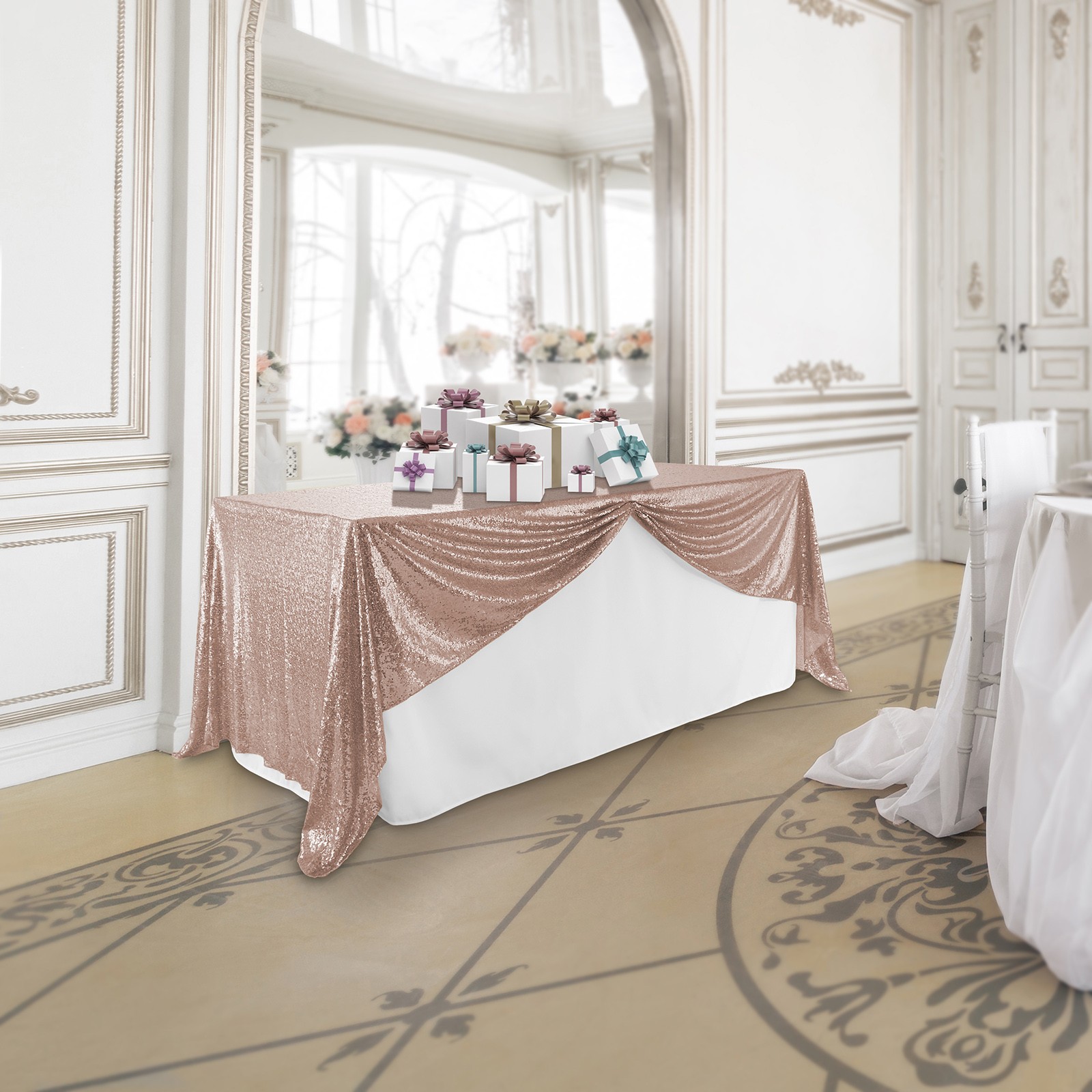 60x102 Rose Gold Sequin Sparkly Table Cover Tablecloth Wedding Party Linens