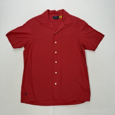 Polo Ralph Lauren Herren Hemd Camp Loop Kragen Rot Baumwolle Strand Bowling Small