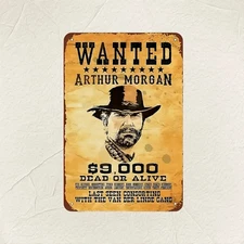 ARTHUR MORGANARTZ Arthur Morgan 'Wanted' Vintage Tin Metal Signs Home Décor 8x12
