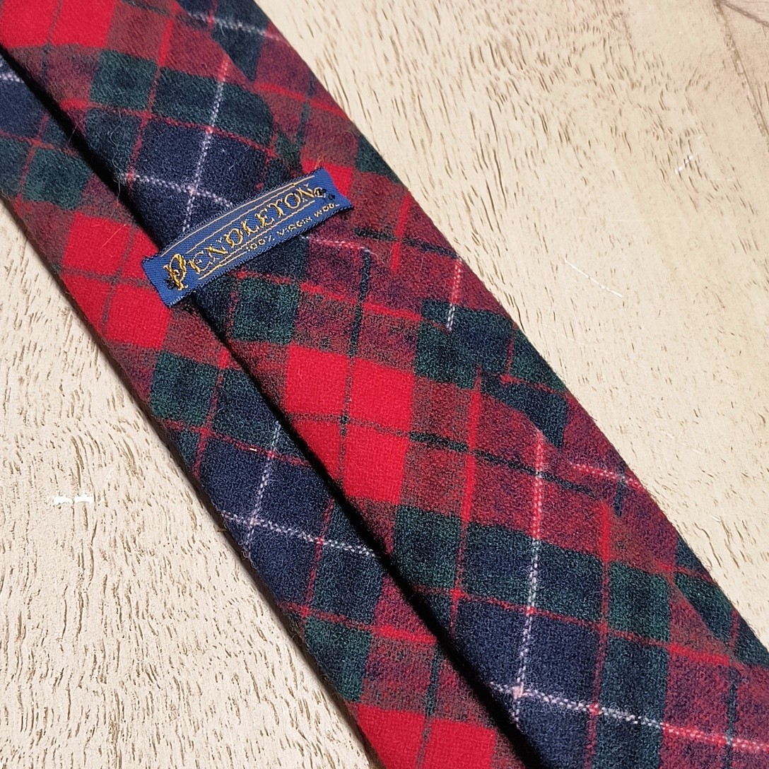 Vintage Pendleton Plaid Tartan Neck Tie 100% Virgin Wool Red Blue Green