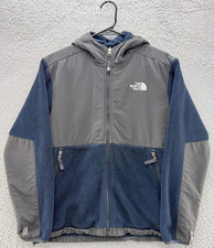 The North Face Denali Style Jacket Boys Youth L Blue Gray Hooded Fleece