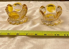 Set of 2 Amber Bohemian Czech Cut to Clear Etched Ashtrays Glass Paperweights