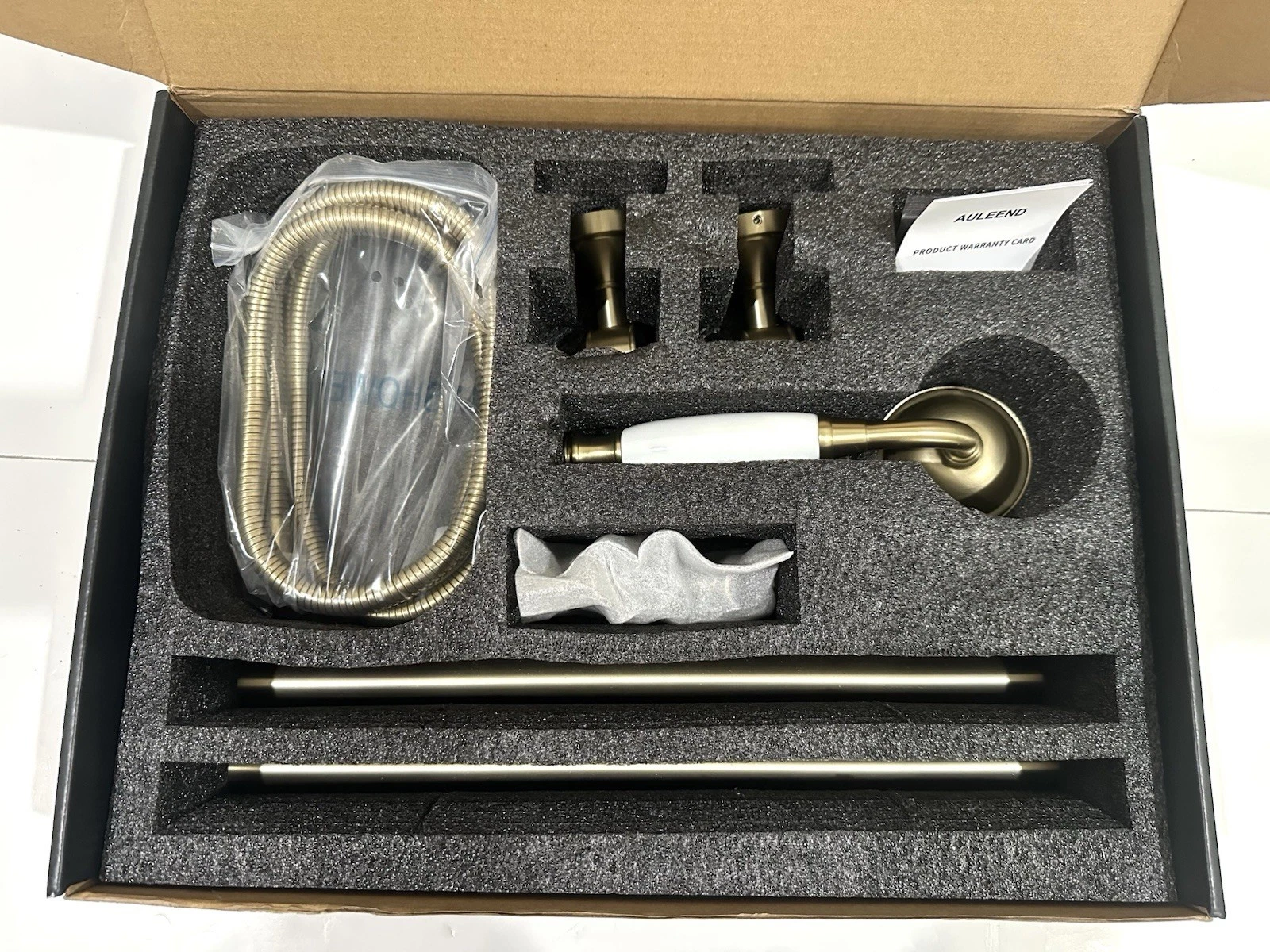 NEW Set Auleend Retro Brushed Gold White Sliding Shower Head Hose Bars Adjustabl