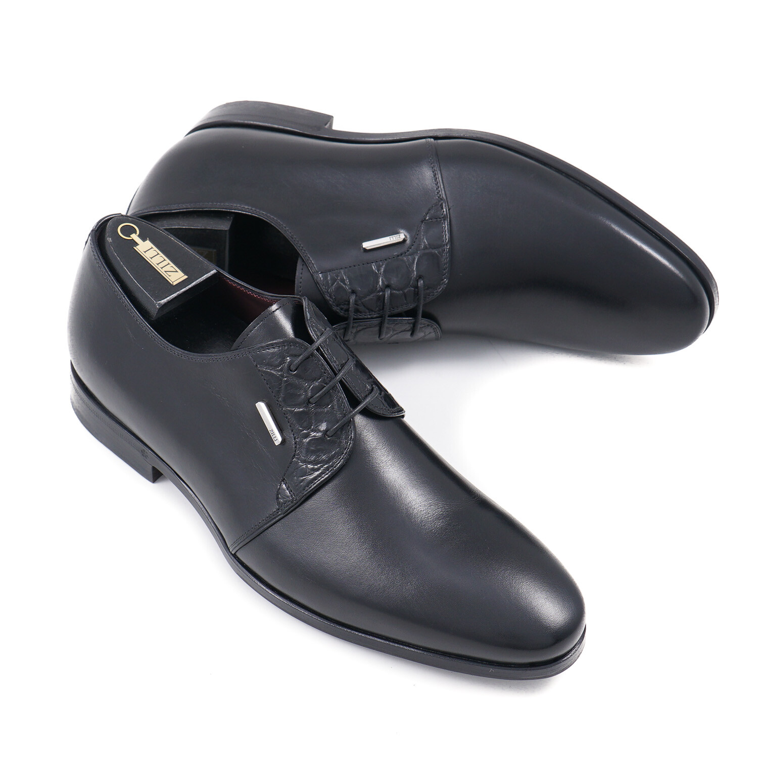 SAOLA Scarpe eleganti Zilli derby in pelle di vitello nero con accenti di coccodrillo 7 (Eu 40)
