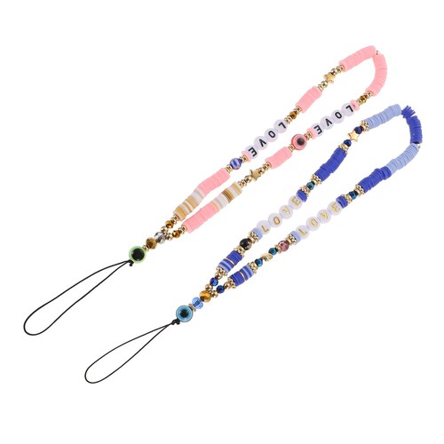 2 PCS Mobile Phone Chain Miss Charm with Beaded Evil Eye Lanyard
