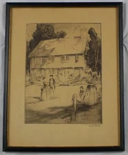 Original Vintage Etching of a Colonial Scene by Alexander A. Blum Listed