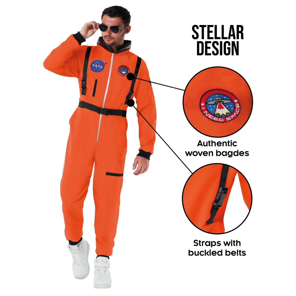 Fantasia masculina laranja astronauta adulto NASA Spaceman Space Suit M - XL Halloween - Imagem 4 de 4