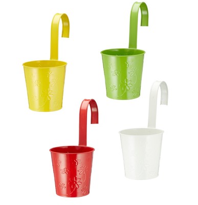 4 Hängetöpfe Blumentopf Ø 13 cm verschiedene Farben Rot Grün Weiss Gelb