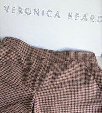 sz 10 NWT VERONICA BEARD Pants GEMINI CHECK Red Tan Plaid Trousers Cropped Women