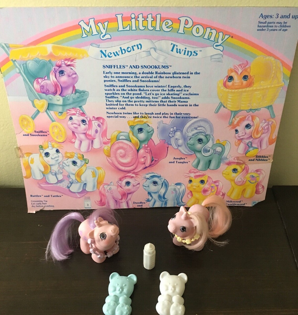 VTG My Little Pony Newborn Twins Sniffles & Snookums Bear Brushes
