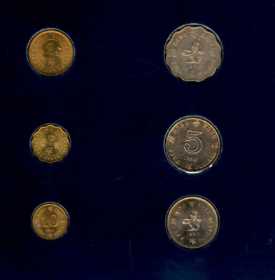 Coin Sets of All Nations Hong Kong 1980-1988 UNC $5 1988 $2,$1
