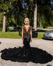 Luxury Crystals Mermaid Prom Dress Rhinestones Black Girl Pary Evening Gowns