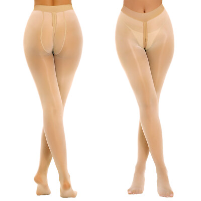 DE Damen Strumpfhose Glossy Glänzend Hosen mit Reißverschluss Strümpfe Clubwear