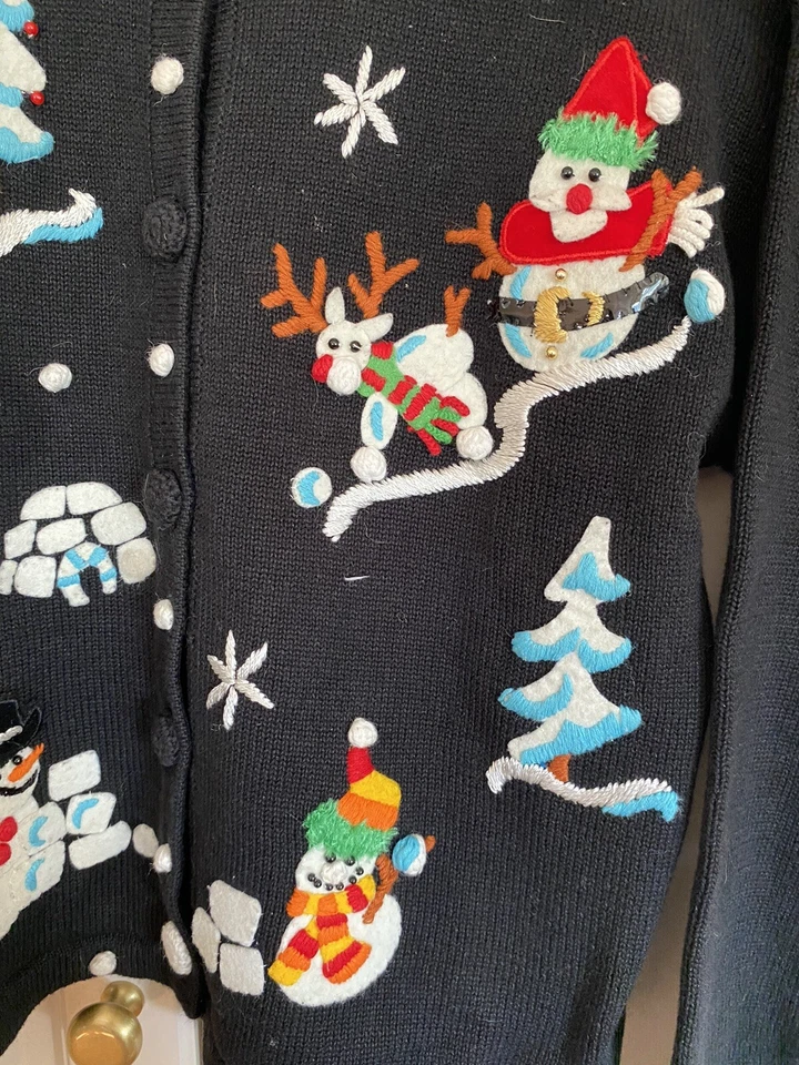 MICHAEL SIMON NIÑA NAVIDAD CÁRDIGAN SUÉTER MUÑECO DE NIEVE ~ Talla 10 Foto 3 de 4