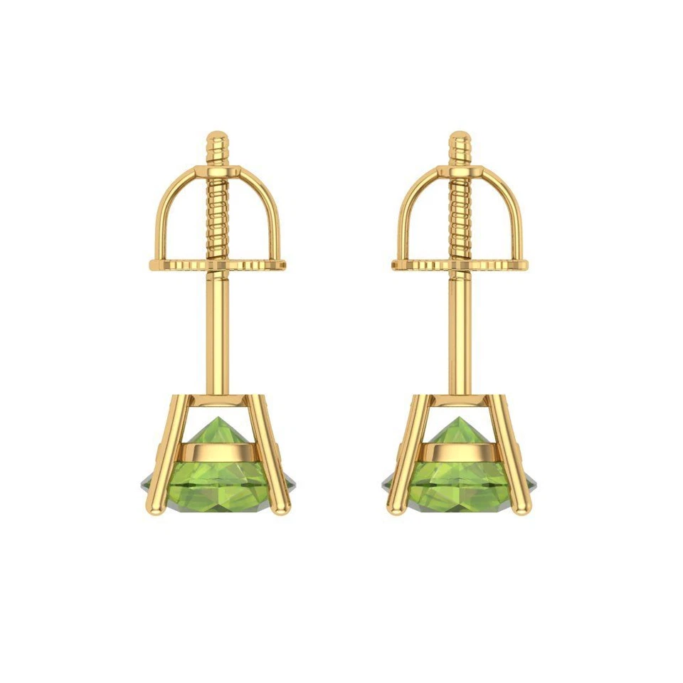 2.0 Round Cut Solitaire Classic Stud Natural Peridot Earrings 14k Yellow Gold - Image 4 of 4