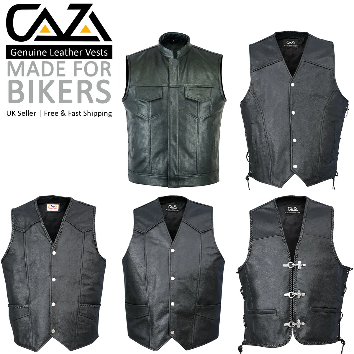 Men s Genuine Leather Waistcoat Motorbike Motorcycle Club Style Biker Vest Black