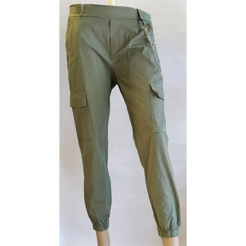 Pantalone donna in fresco cotone con elastico alla caviglia e tasconi  laterali C | eBay
