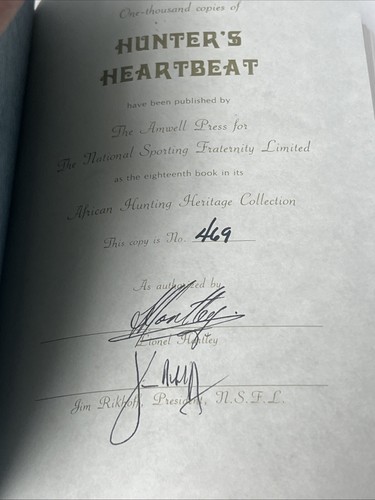 HUNTER'S HEARTBEAT Lionel Hartley SIGNED Ltd #469/1000 African Hunting AMWELL HC - Picture 2 of 8