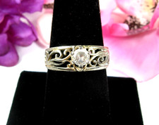 Vintage RING Solitaire BRILLIANT CUT CZ Clear Openwork 18K HGE Gold Elect Sz 10