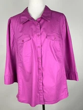 DENIM & CO 'Stretch Woven Button Front Shirt with Knit Side Panels' - 1X, Orchid