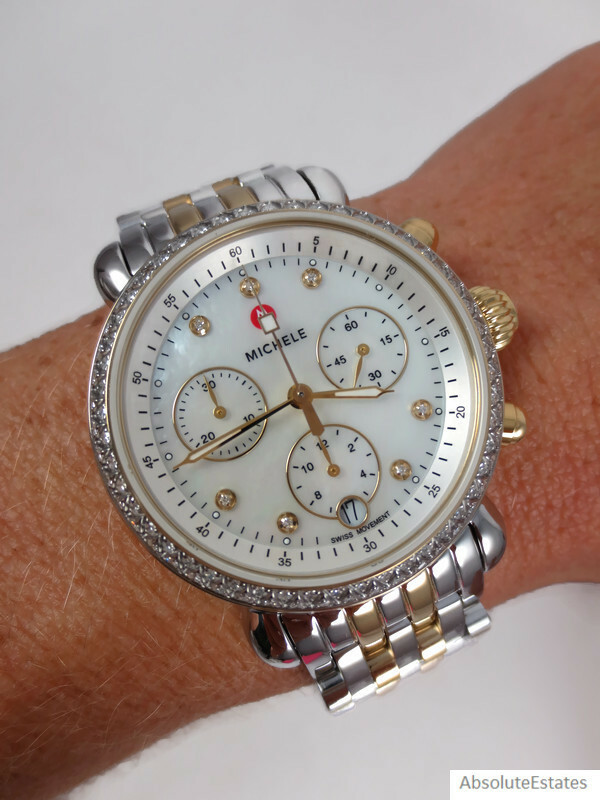 MICHELE Two Tone Gold Silver Diamond CSX 36 MOP Watch MWW03C000514  