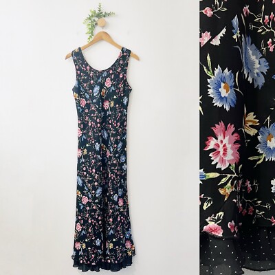 Vintage Mary McFadden Black Floral Sleeveless Party Casual Maxi Dress Size 8