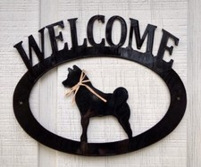 Shiba Inu Handcrafted Metal Welcome Sign black silhouette Made in the USA