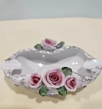 Lefton China Japan Pink Roses Ladies Ashtray Trinket Jewelry Dish Hand Painted