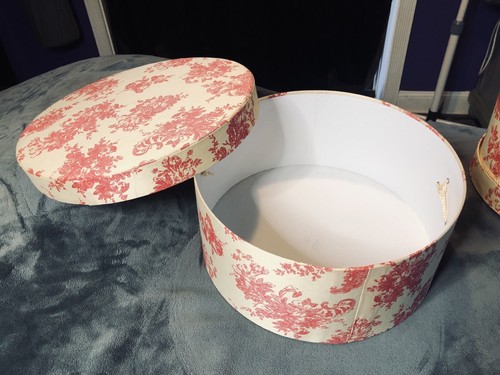 Set Of 5 Round Vintage Hat Boxes Fabric Covered - Picture 8 of 9