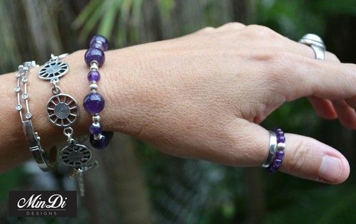 Stretch Bracelet with Genuine Sterling Silver & Amethyst. - Picture 7 of 9