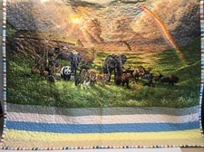 Baby/ Toddler Quilt Noah  s Ark Design Reversible 40x40 Wall hanging Vivid Color