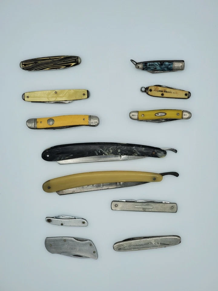 Lote de 12 navajas de bolsillo vintage Sheffield Imperial Schlieper Solingen Zippo Foto 3 de 4