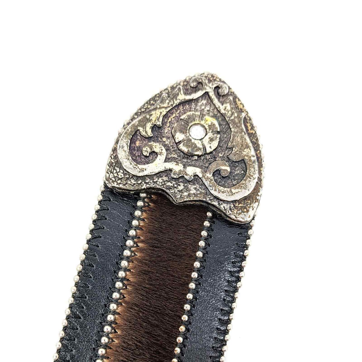 Leather Fur Rhinestone Western Belt Womens Medium Boho Black  display picture 1