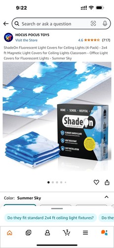 ShadeOn 24" x 48" Magnetic Fluorescent Light Covers (4-Pack) Sky Themed Class... - Picture 4 of 7