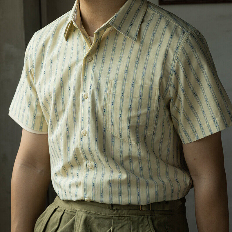 Mens Red Tornado Retro 1930s Jacquard Stripe Short Sleeve Shirts