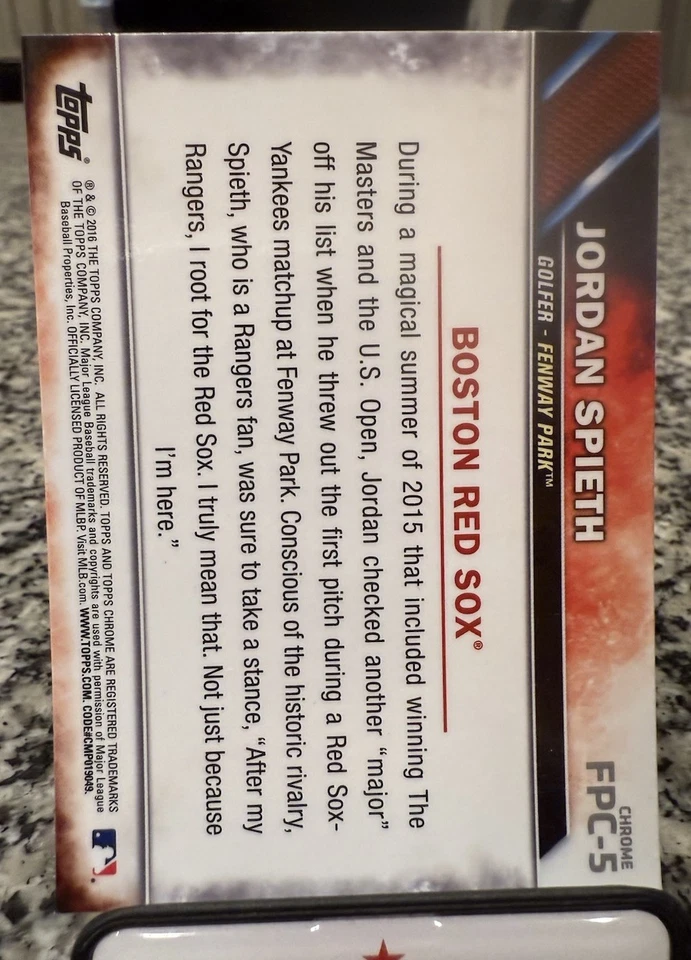 Jordan Spieth 2016 Topps Chrome First Pitch Rookie Refractor #FPC-5 Boston RC - Image 2 of 2