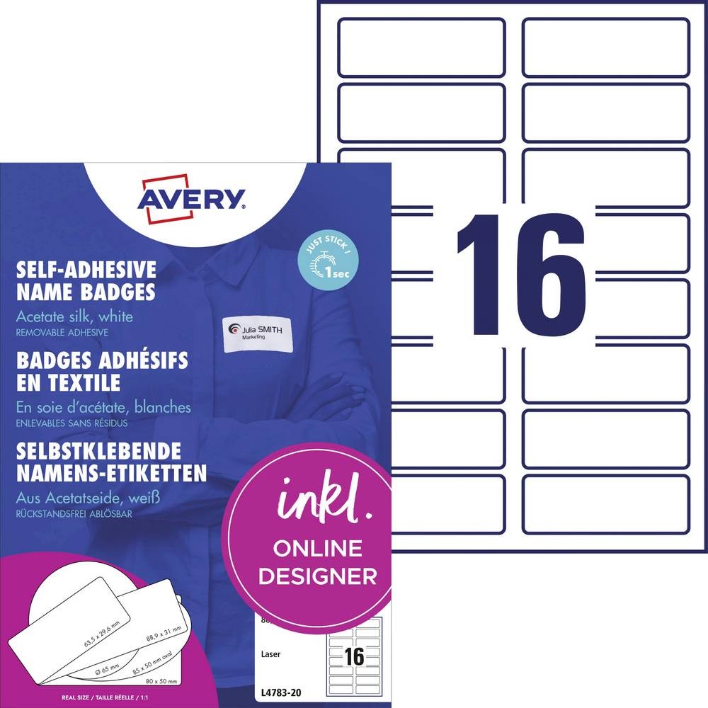 Etiquette badges Avery-Zweckform L4783-20 anti-traces pour préserver les vêtements