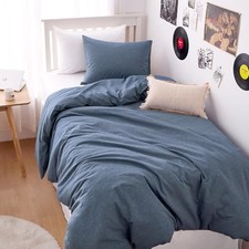 - Cotton Duvet Cover Set Size, Chambray 100 Washed Cotton, Twin Denim Blue