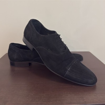 Carlo Pazolini Men's Oxford Black Suede Lace-Up Cap Toe Dress Shoes Round Toe