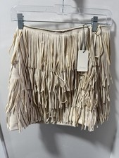 Flawless Mini Fringe Cream Tan Women  s Skirt Faux Suede Size M NWT