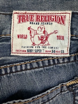 True Religion Jeans Mens Bobby Super T Thick Gold Stitch Denim Y2K
